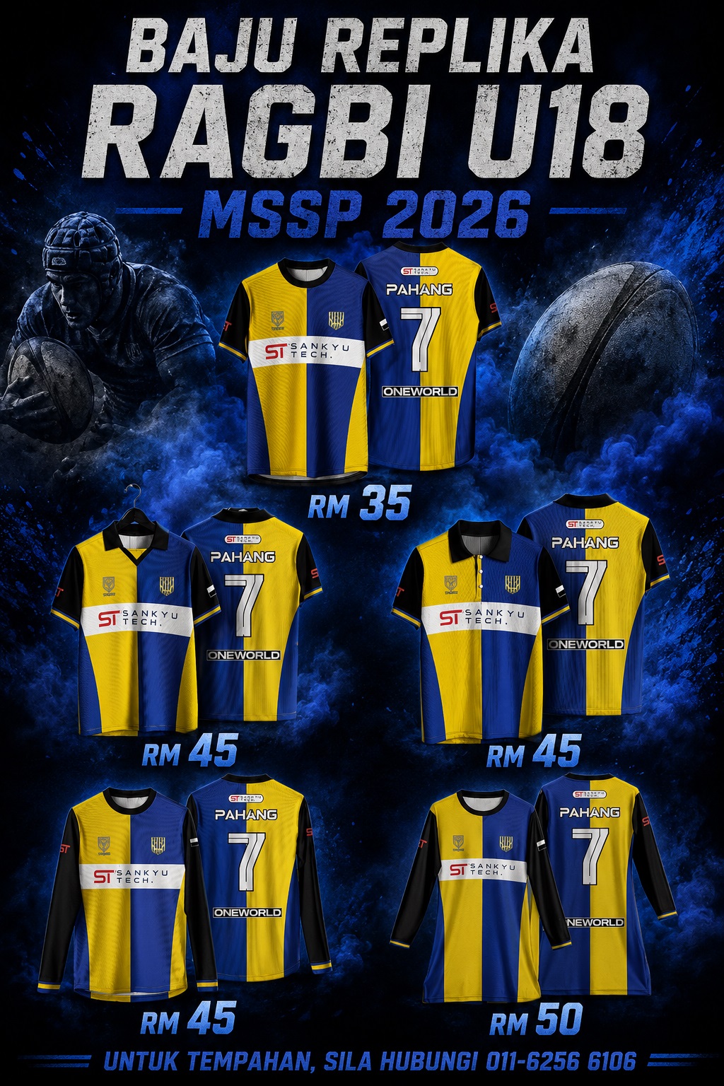 BAJU REPLIKA JERSI MSSM PAHANG RAGBI U18